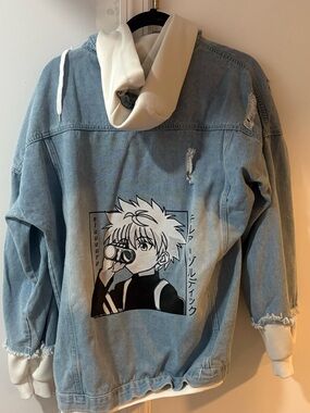 Light Wash Denim Jacket with Graphic Anime HunterXHunter Killua Graphic